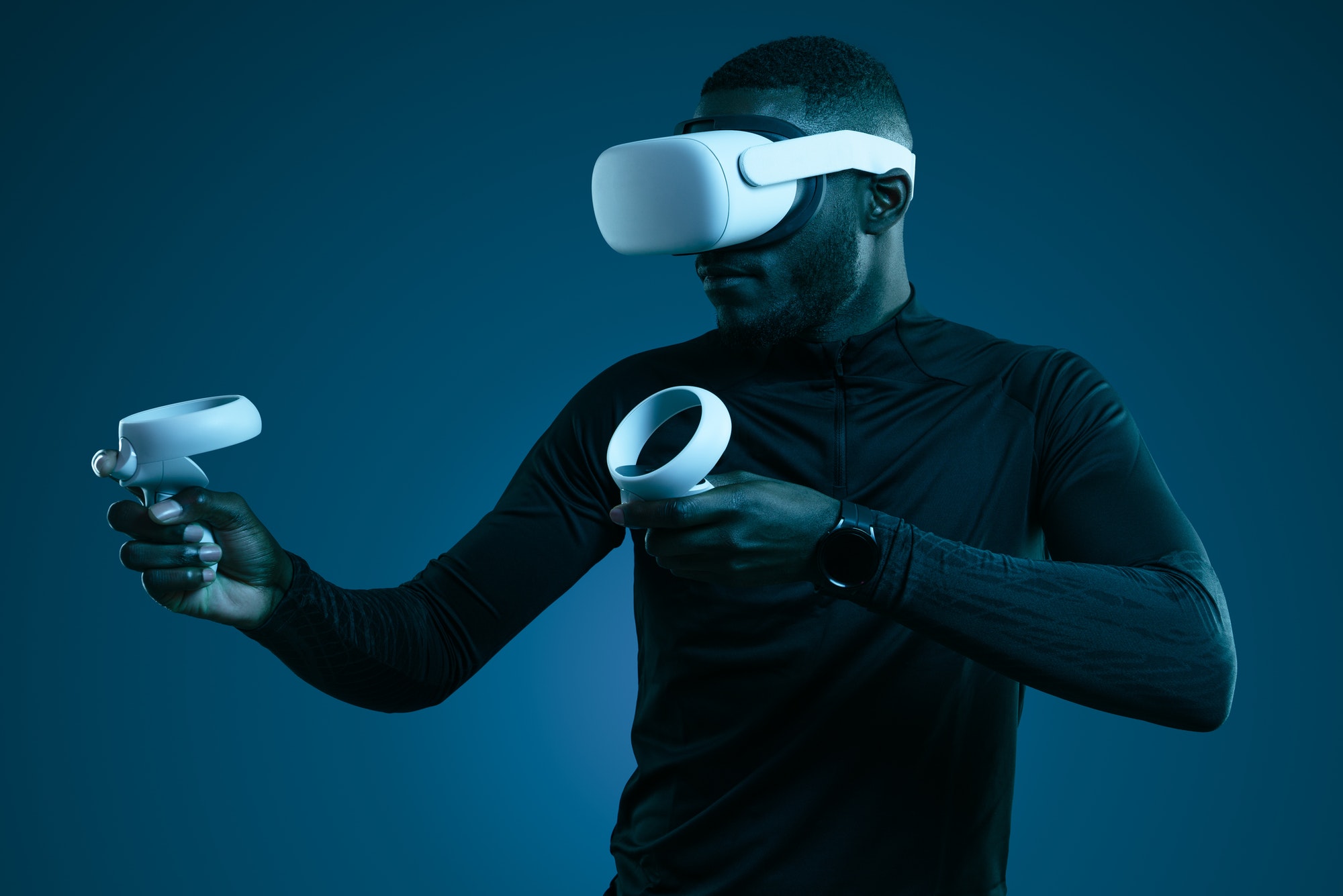 Black male gamer in VR headset